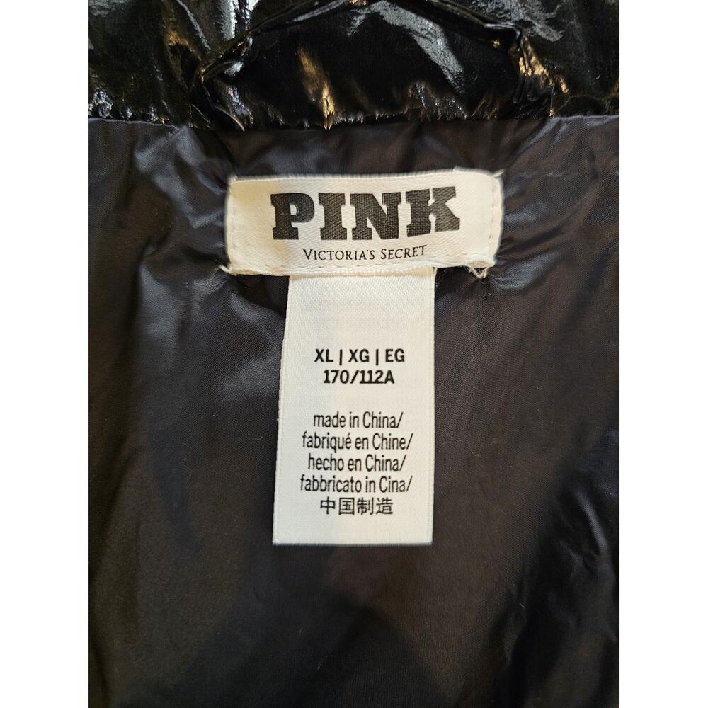 Victoria Secret Pink High Shine Marshmallow Puffer Vest Women's Size XL Black - Picture 5 of 10